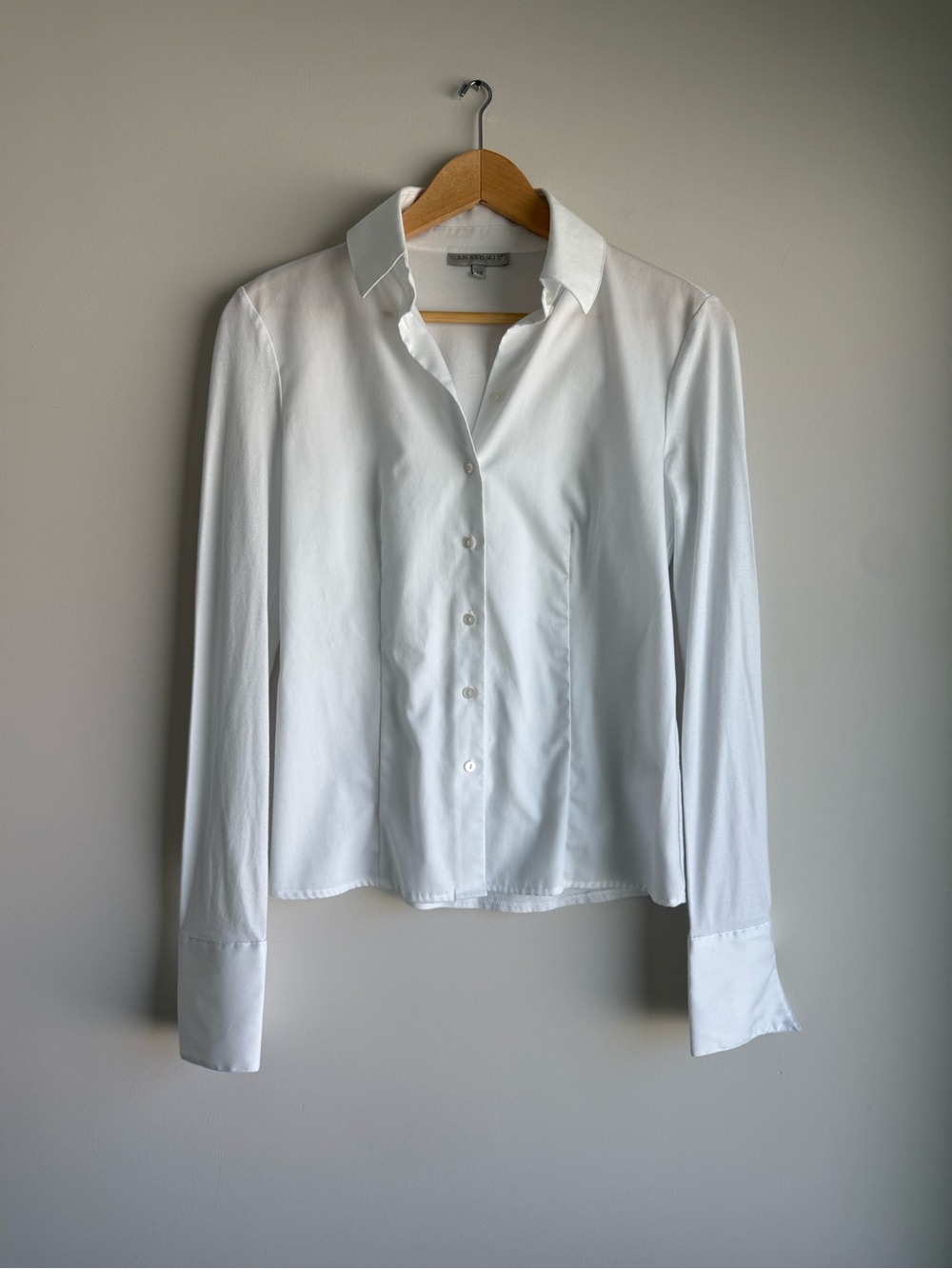 Anatomie White Button Down Shirt XS Stretch Cotton Fitted Blouse